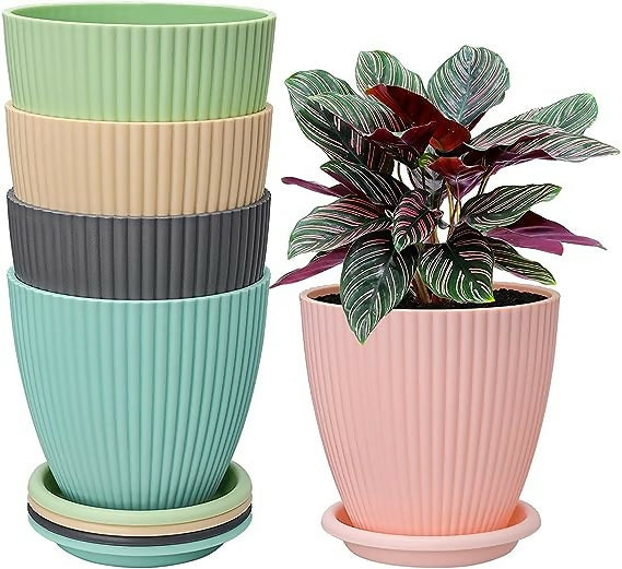 FANCY 5 PIS COMBO OF THE Plastic Round Flower Pots for Home Planters, Terrace, Garden Etc | Pack of 05 | Multicolor | Suitable for Home Indoor & Outdoor Gardening Plants