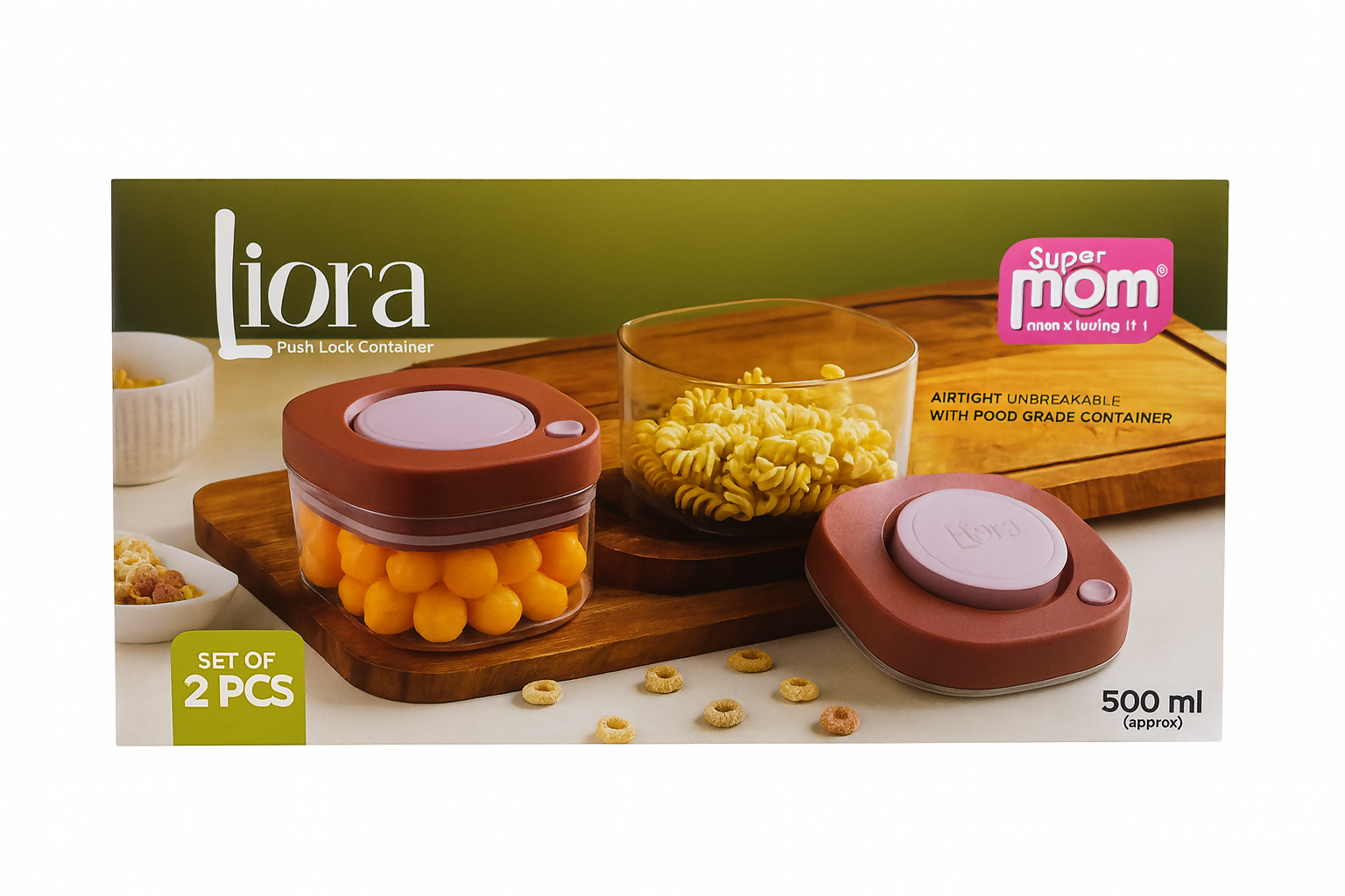 Liora Push Lock Container – 500 ml (Set of 2)