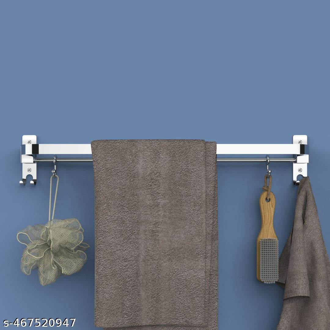 Pillu Bath Fittings Stainless Steel 304 Grade Foldable Towel Hanger for Bathroom 24 Inch 2 Bar Towel Rod Stainless Steel Pack of 1