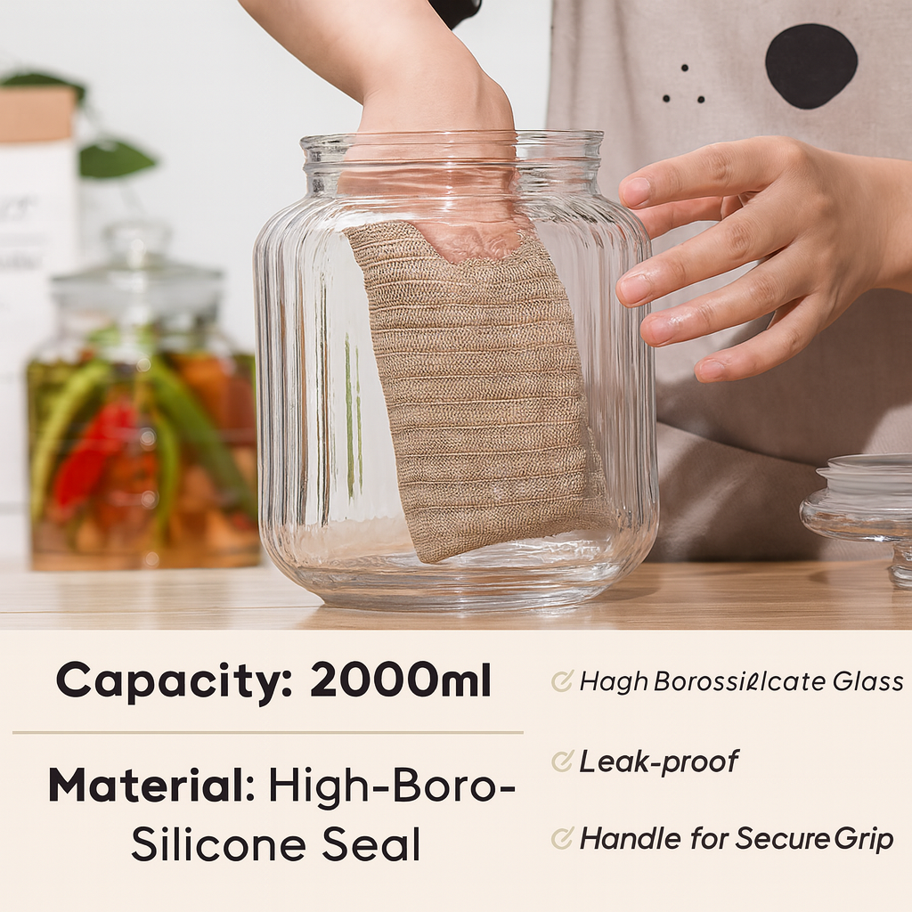 2000ml Pop Barni Glass Storage Jar with Airtight Silicone Seal Lid