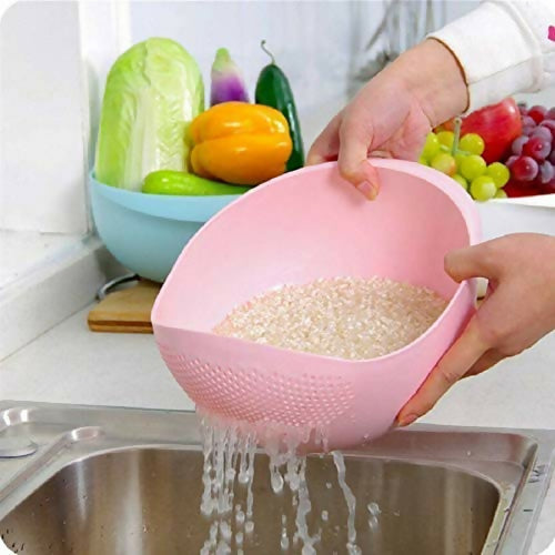 Trendy Latest Comfortable Multipurpose Multi Color Plastic Rice Wash Bowl with Handle for Rice Vegetable And Fruits Pack of 1 Washing Bowl | washing bowl | washing bowls | rice washer bowl | rice washer | rice wash | rice washing bowl | rice wash bowl | r