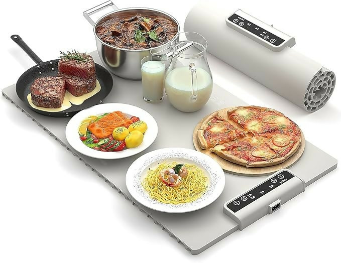 WYVERA Electric Food Warming Tray Mat with Adjustable Temperature | Large Buffet Server Hot Plate | Portable Non-Stick Heating Pad for Dining Table, Kitchen & Party Serving