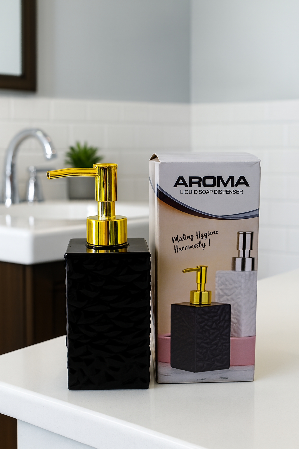 Premium Liquid Soap Dispenser Black and Gold