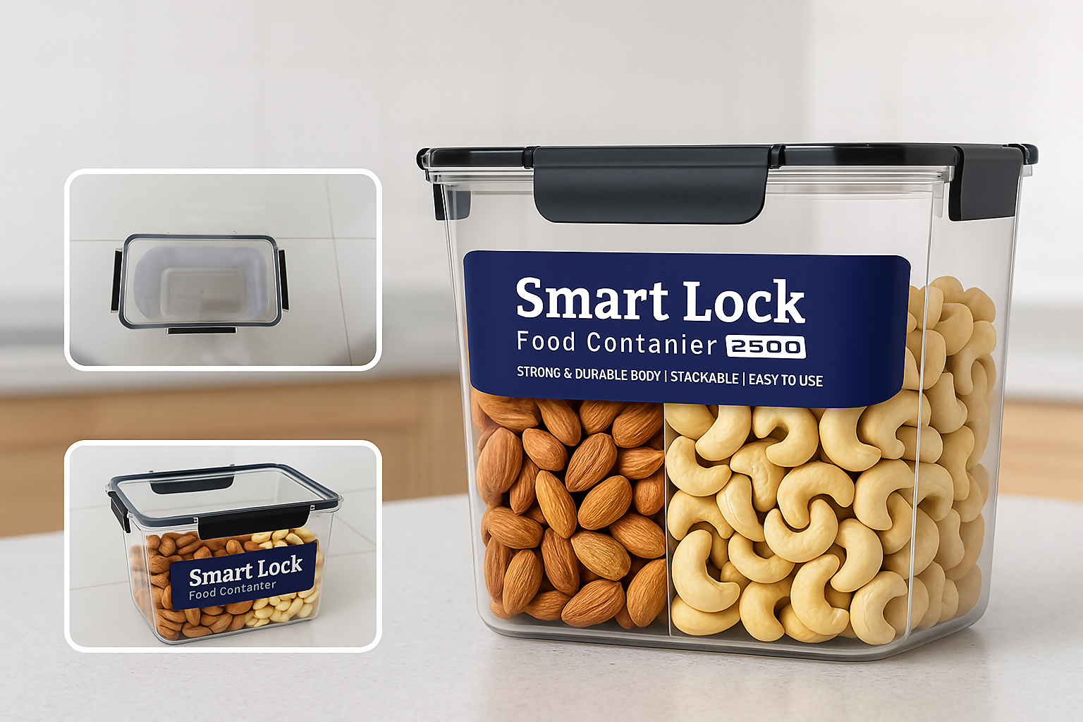 Smart Lock Airtight Food Container 2500ml Large Storage Box