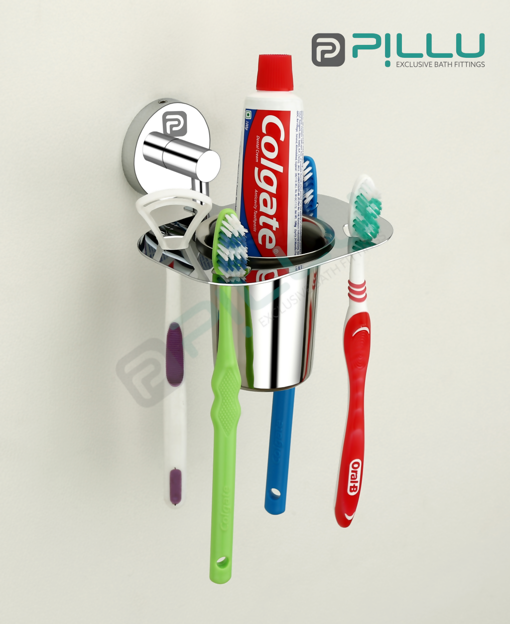 Pillu Bath Fittings Stainless Steel 2 in 1 Multipurpose Bathroom Shelf Rack Towel Hanger Tumbler Holder Bathroom Accessories Silver Towel Holder Stainless Steel