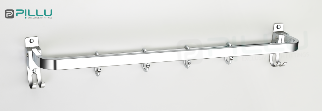 Pillu Bath Fittings Stainless Steel 304 Grade Foldable Towel Hanger for Bathroom 24 Inch 2 Bar Towel Rod Stainless Steel Pack of 1