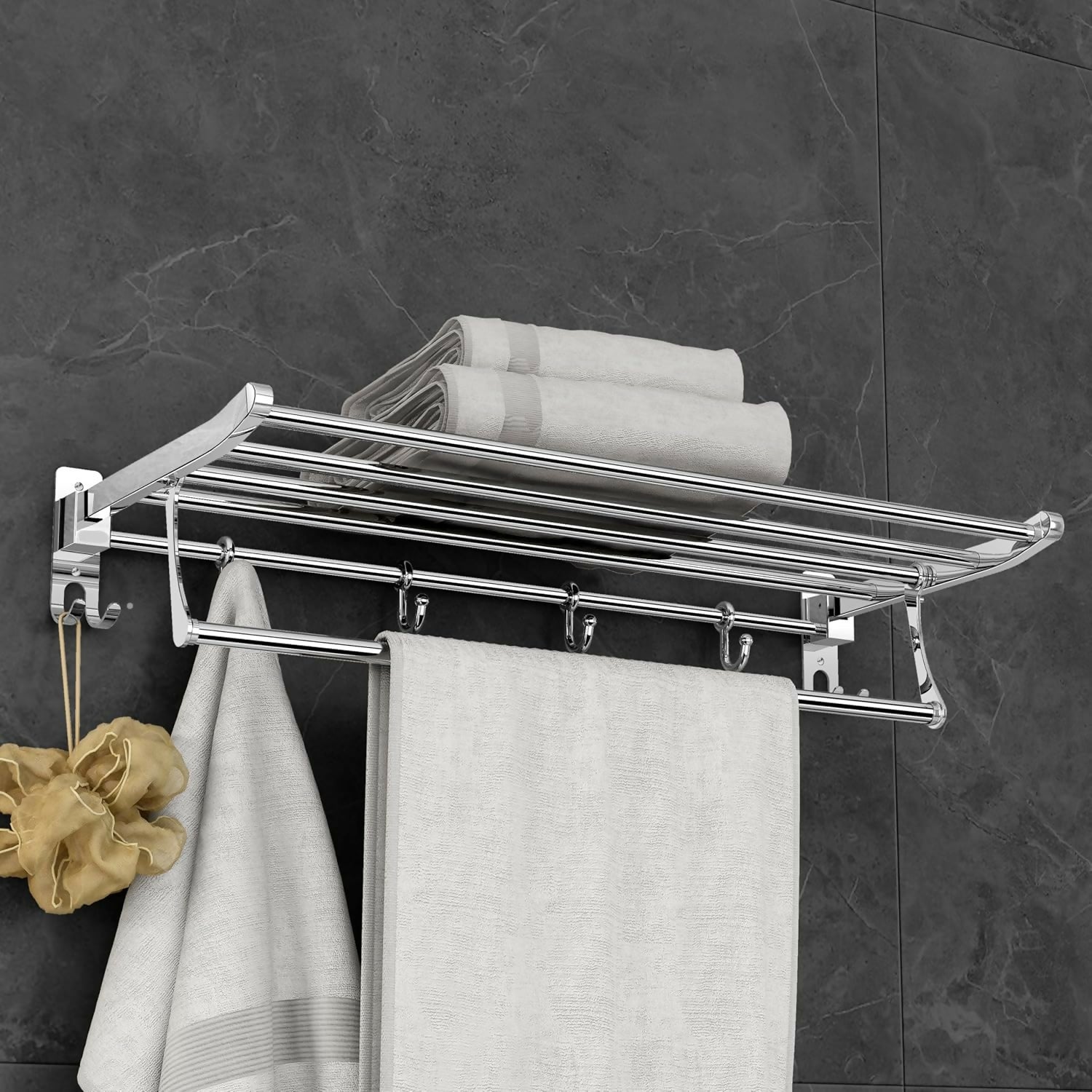 Pillu Bath Fitting High Grade 304 Stainless Steel Folding Towel Rack for Bathroom 2 Feet Long Towel Stand Towel Hanger Towel Holder Bathroom Accessories Silver Towel Holder Stainless Steel