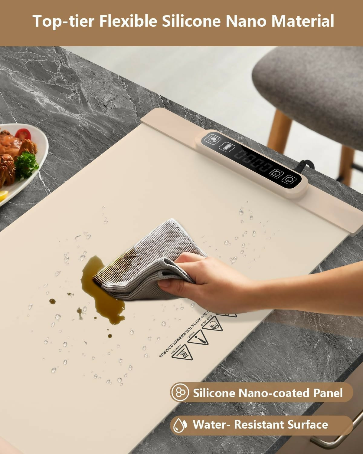 WYVERA Electric Food Warming Tray Mat with Adjustable Temperature | Large Buffet Server Hot Plate | Portable Non-Stick Heating Pad for Dining Table, Kitchen & Party Serving