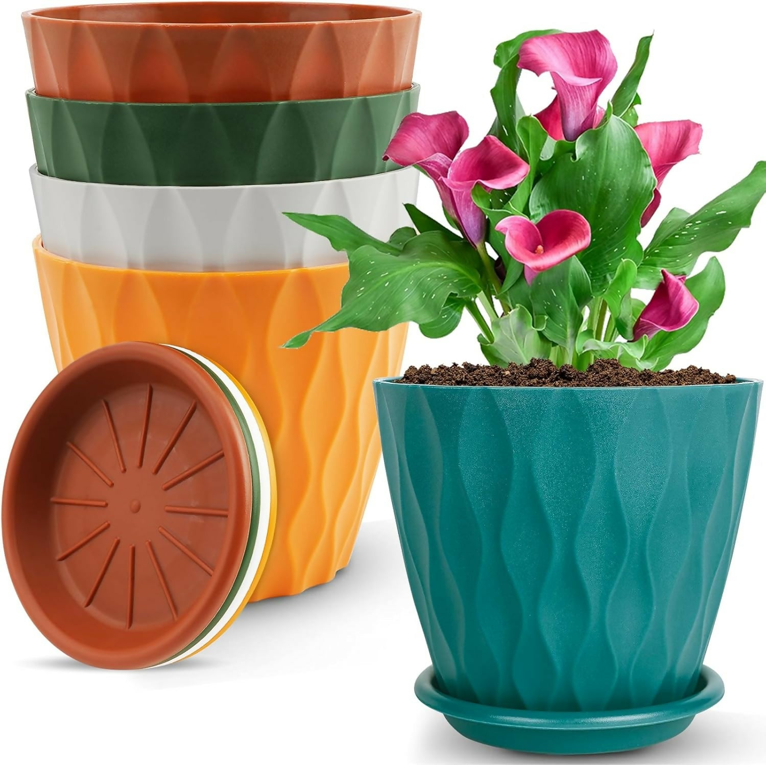 FANCY 5 PIS COMBO OF THE Plastic Round Flower Pots for Home Planters, Terrace, Garden Etc | Pack of 05 | Multicolor | Suitable for Home Indoor & Outdoor Gardening Plants