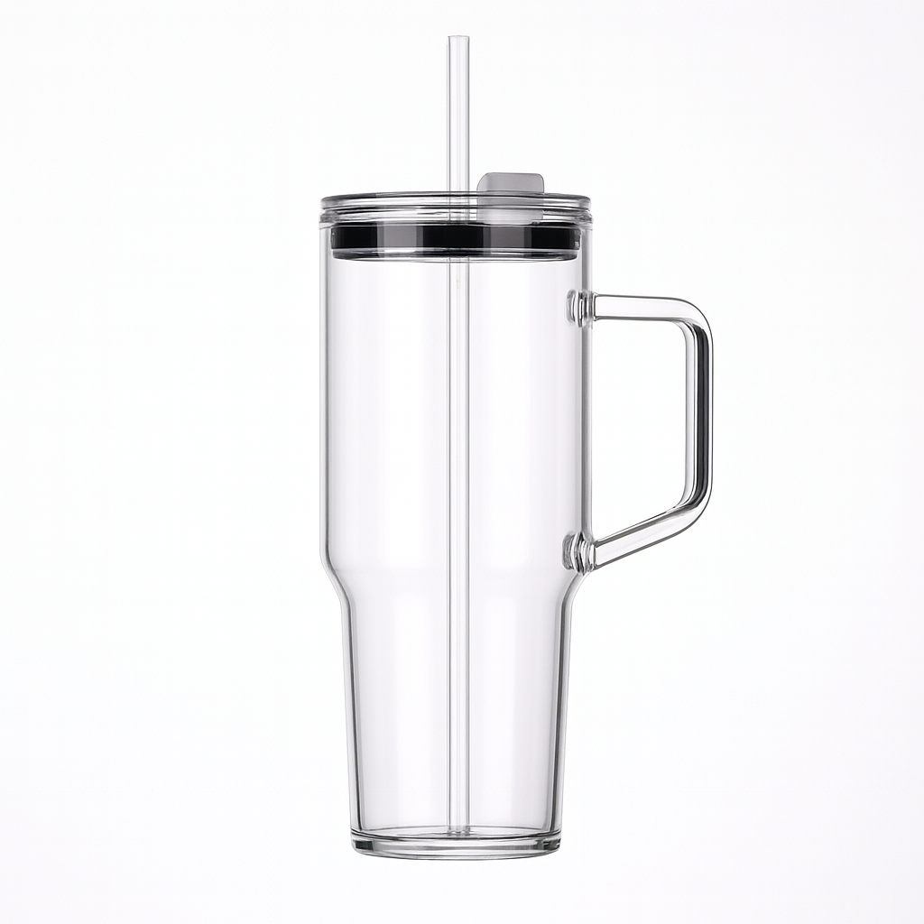 40oz Borosilicate Glass Travel Tumbler with Lid & Straw 1200ml