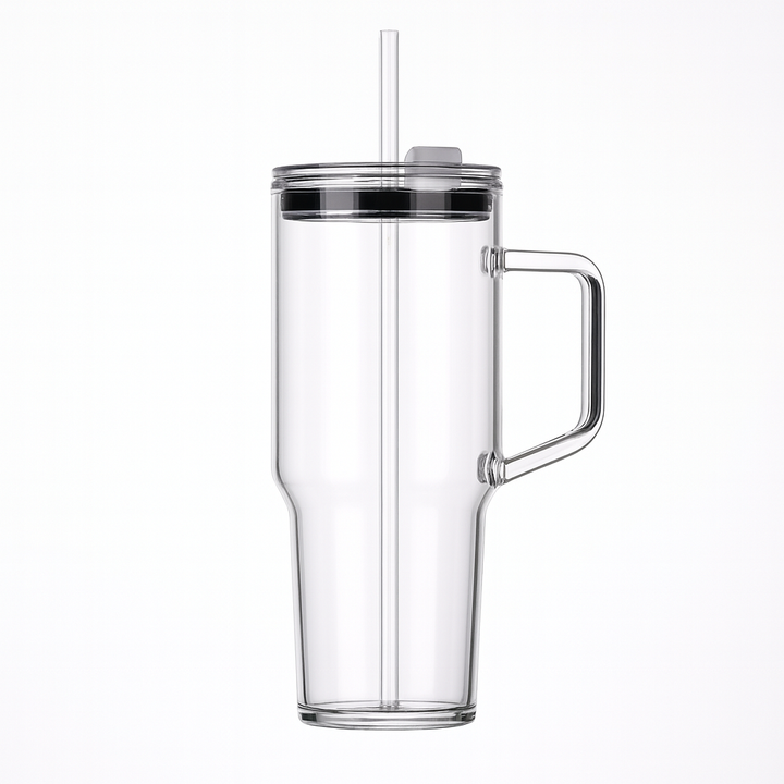 40oz Borosilicate Glass Travel Tumbler with Lid & Straw 1200ml