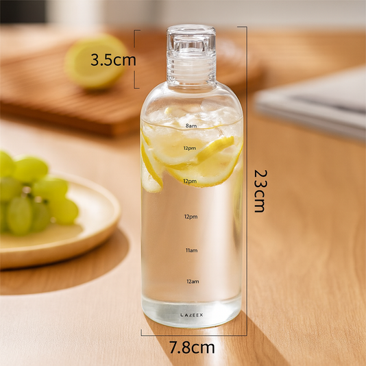 ALTHIVA 750ML Borosilicate Glass Motivational Water Bottle For Men & Women With Time Marker & Leakproof Lid, BPA-Free Reusable Transparent Detox Bottle For Home, Gym, Sports, Office, Travel (White)