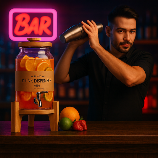 4L Glass Water Dispenser with Wooden Tap & Stand – Leak Proof