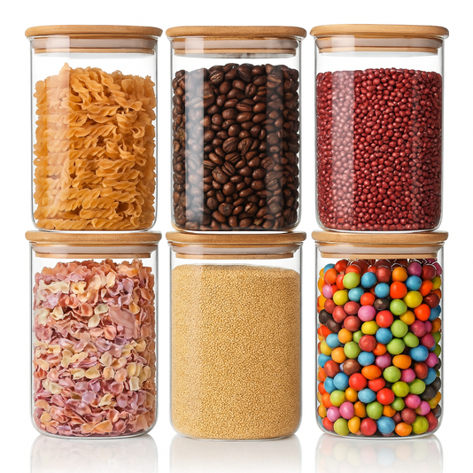 6 Pack 37oz Glass Storage Jars with Airtight Bamboo Lids – Square
