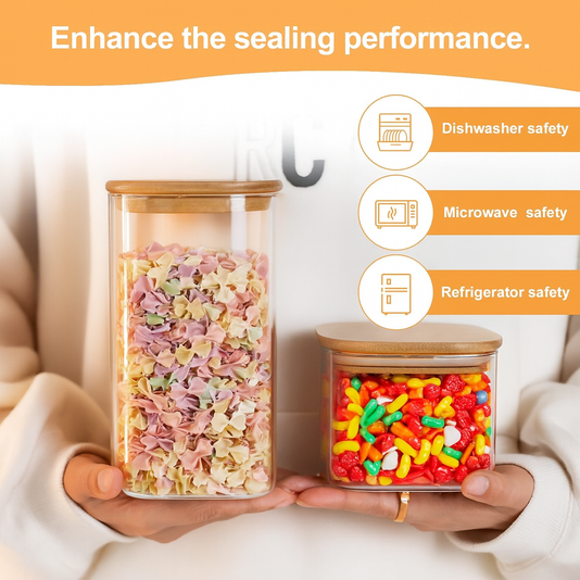 6 Pack 37oz Glass Storage Jars with Airtight Bamboo Lids – Square