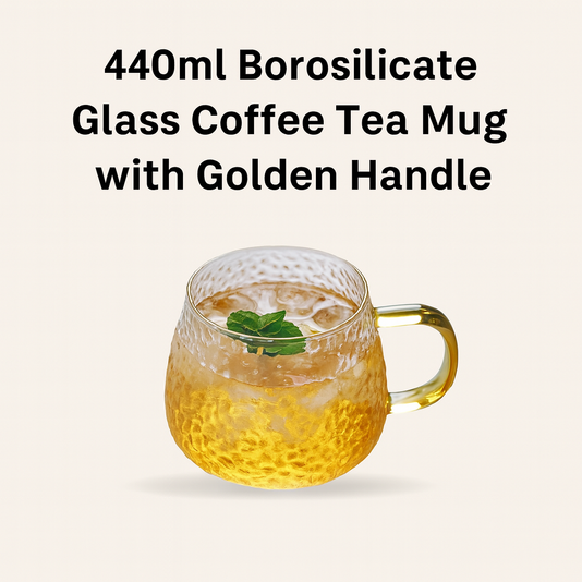440ml Borosilicate Glass Coffee Tea Mug with Golden Handle