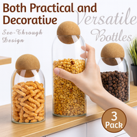 Set of 3 Glass Storage Jars with Ball Cork Lid