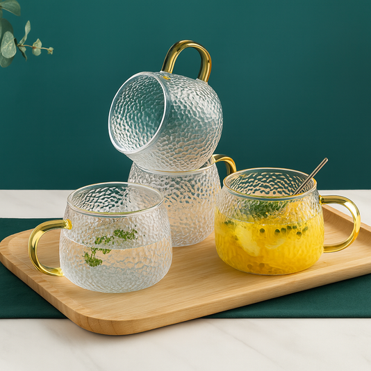 440ml Borosilicate Glass Coffee Tea Mug with Golden Handle