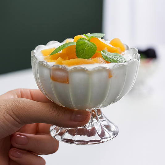 Set of 6 Glass Ice Cream Bowls  Wavy Design Multi Purpose Cups