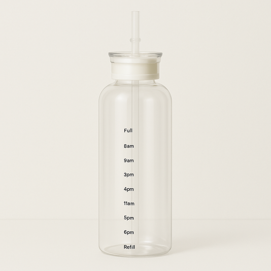 ALTHIVA 750ML Borosilicate Glass Motivational Water Bottle For Men & Women With Time Marker & Leakproof Lid, BPA-Free Reusable Transparent Detox Bottle For Home, Gym, Sports, Office, Travel (White)