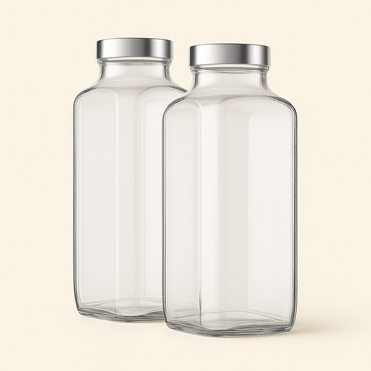 Set of 2 Glass French Square Bottles 1000ml with Steel Lids