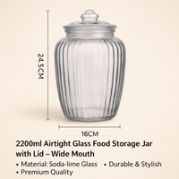 2200ml Airtight Glass Food Storage Jar with Lid – Wide Mouth