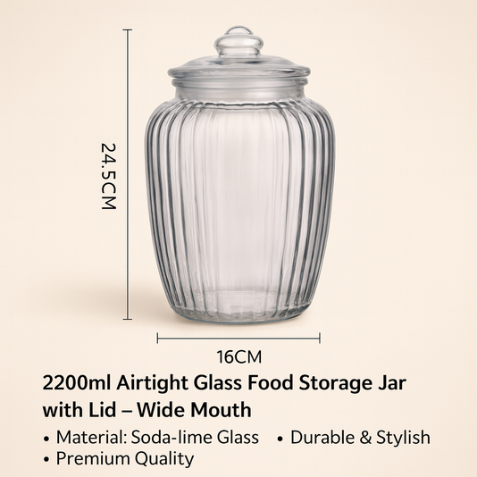 2200ml Airtight Glass Food Storage Jar with Lid – Wide Mouth