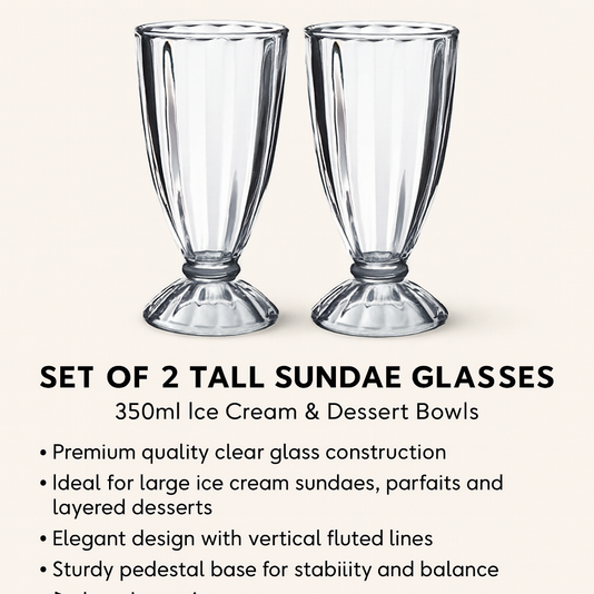 Set of 2 Tall Sundae Glasses – 350ml Ice Cream & Dessert Bowls