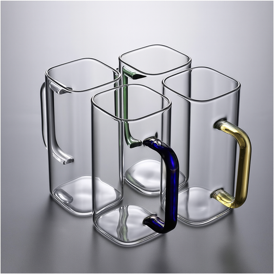 Set of 2 Tall Glass Coffee Mugs 400ml – Color Handle Clear Cups