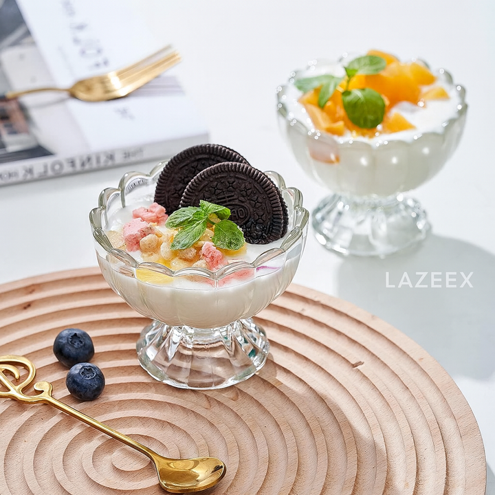 Set of 6 Glass Ice Cream Bowls  Wavy Design Multi Purpose Cups