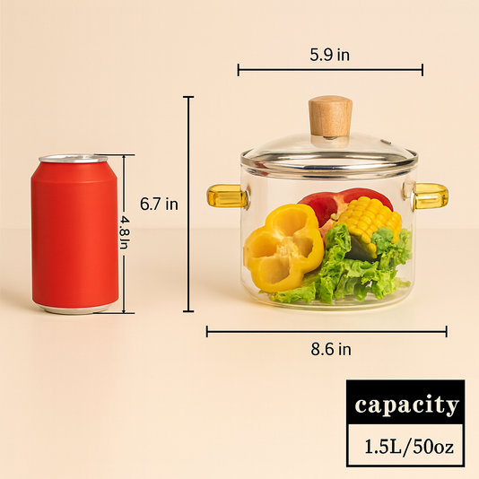 1.5L Clear Glass Simmer Pot with Lid – Heat-Resistant