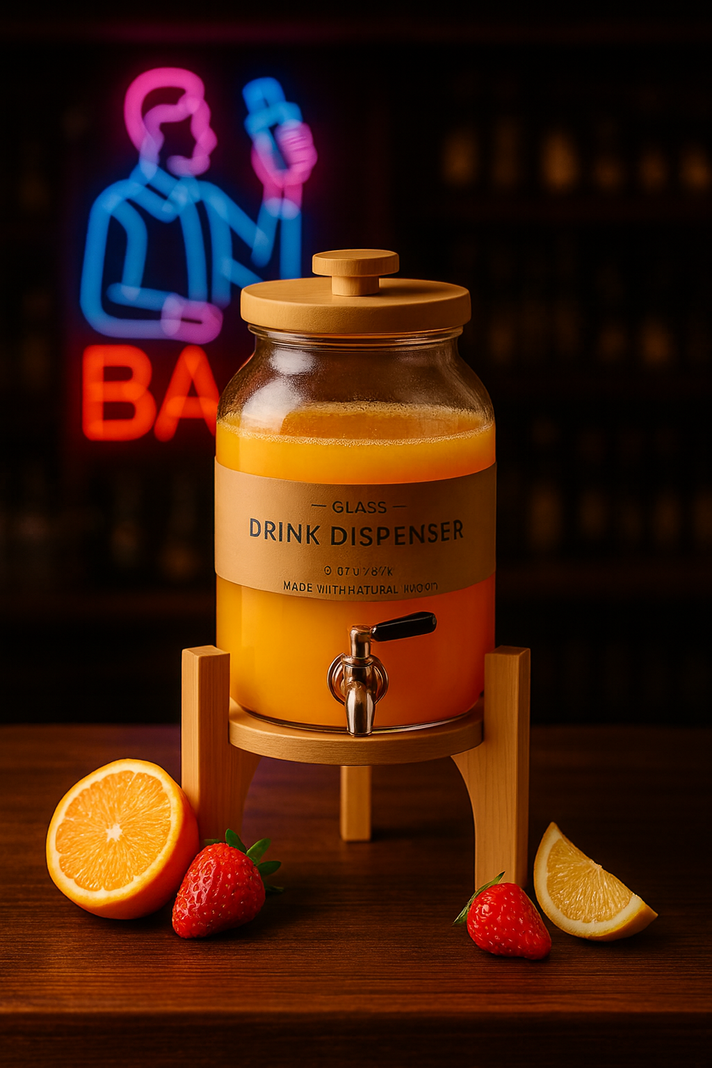 4L Glass Water Dispenser with Wooden Tap & Stand – Leak Proof