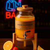 4L Glass Water Dispenser with Wooden Tap & Stand – Leak Proof