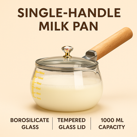 Single Handle Glass Milk Pan with Wooden Lid Knob