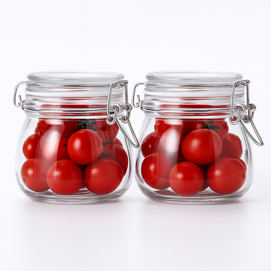 Pack of 2 Round Glass Jars 500ml – Wide Mouth with Rubber Gasket