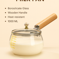 Single Handle Glass Milk Pan with Wooden Lid Knob