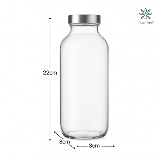 Set of 2 Glass French Square Bottles 1000ml with Steel Lids