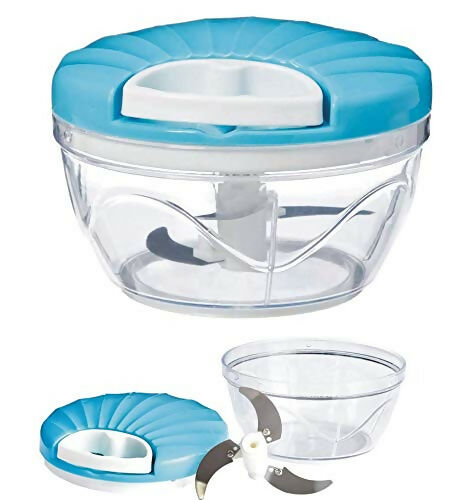 Kitchen Dori Handy Vegetable and Fruit Manual Onion Dry Fruit Salad Maker Vegetable Quick String Chopper Machine, Cutter – 3 Stainless Steel Blades (500 ml, Blue)