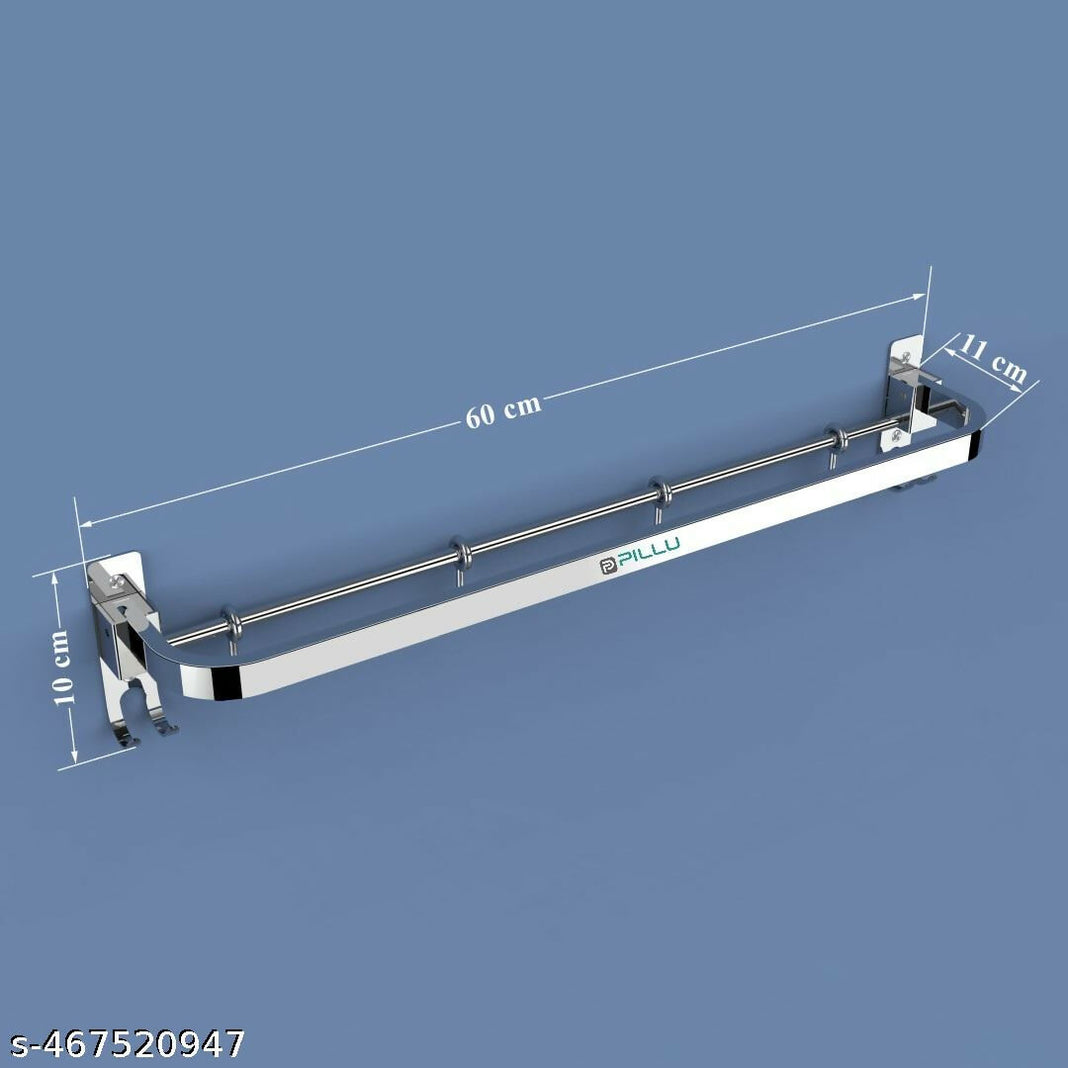 Pillu Bath Fittings Stainless Steel 304 Grade Foldable Towel Hanger for Bathroom 24 Inch 2 Bar Towel Rod Stainless Steel Pack of 1