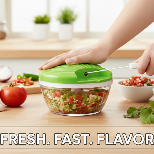 Kitchen Dori Handy Vegetable and Fruit Manual Onion Dry Fruit Salad Maker Vegetable Quick String Chopper Machine, Cutter – 3 Stainless Steel Blades (500 ml, Blue)