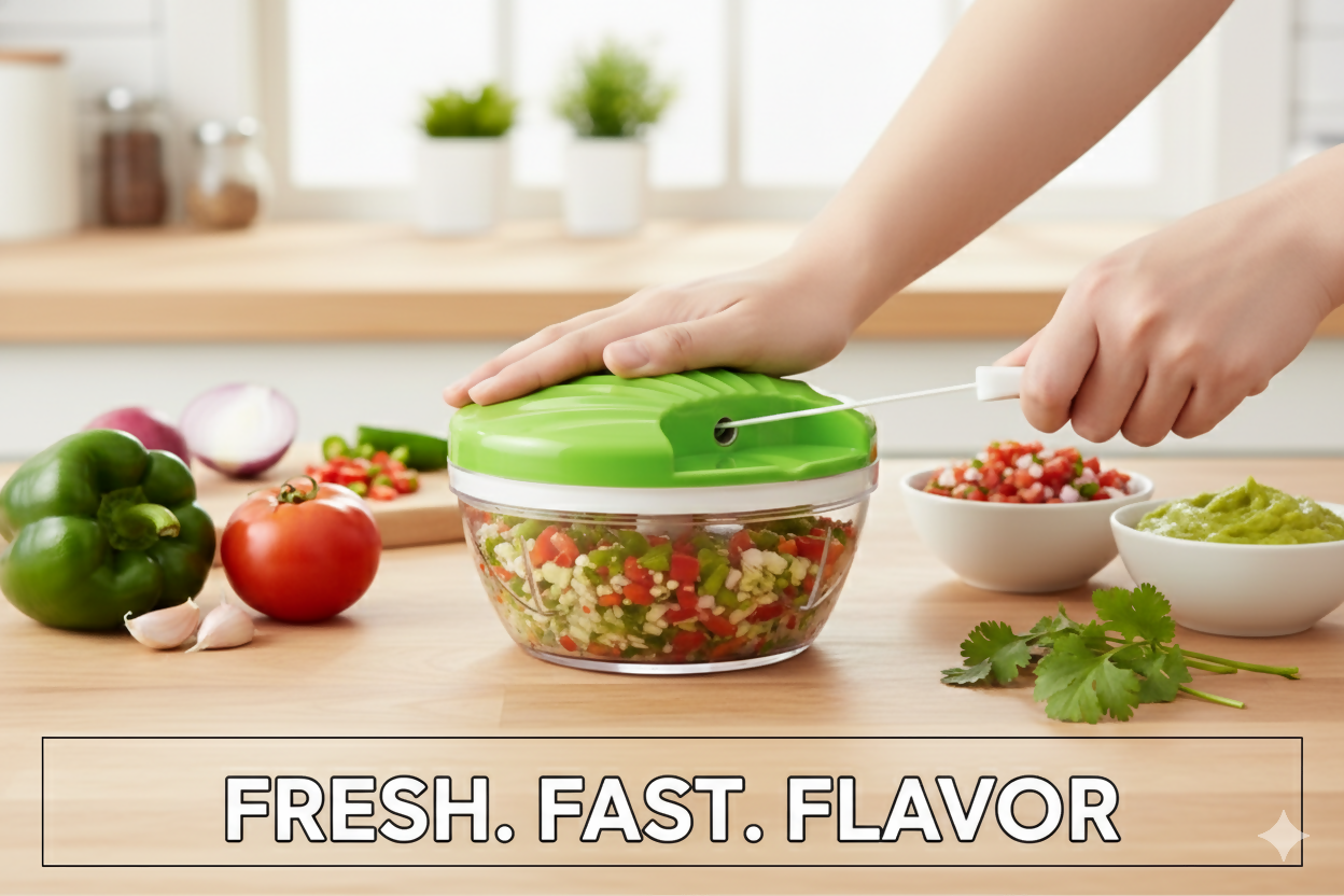 Kitchen Dori Handy Vegetable and Fruit Manual Onion Dry Fruit Salad Maker Vegetable Quick String Chopper Machine, Cutter – 3 Stainless Steel Blades (500 ml, Blue)