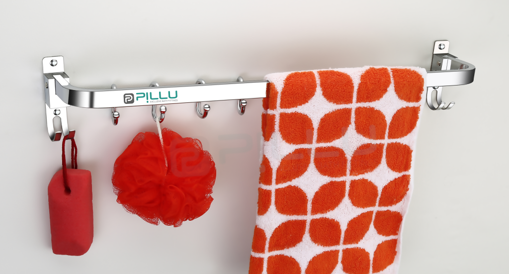 Pillu Bath Fittings Stainless Steel 304 Grade Foldable Towel Hanger for Bathroom 24 Inch 2 Bar Towel Rod Stainless Steel Pack of 1