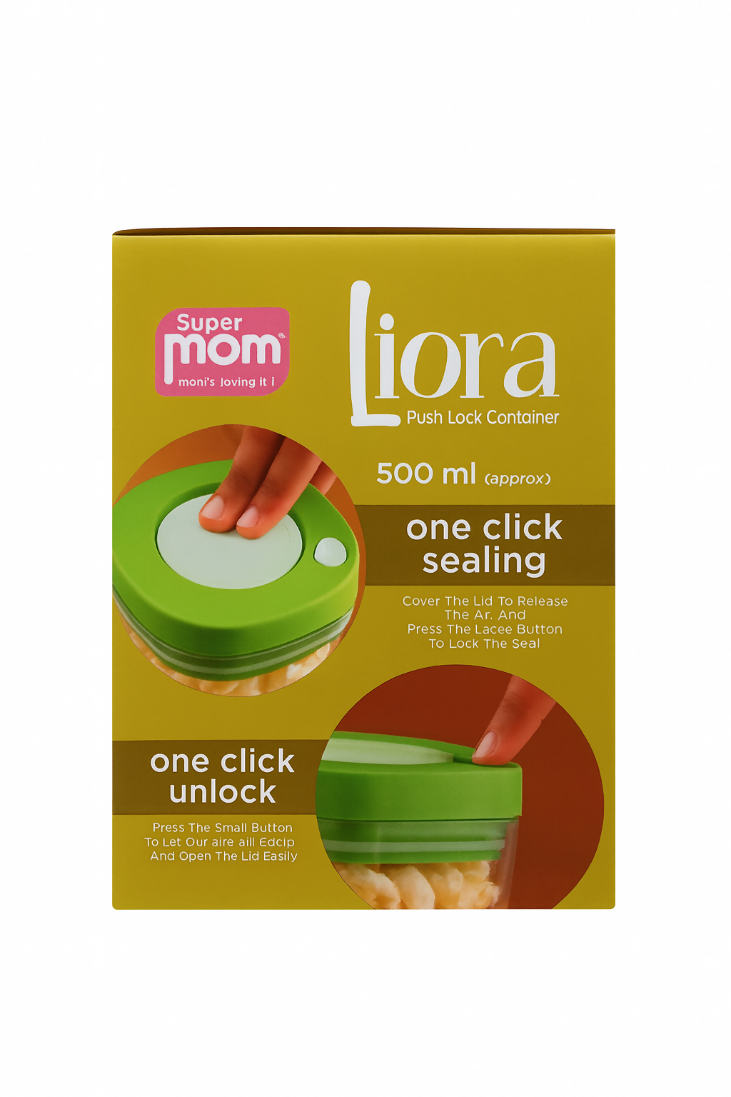 Liora Push Lock Container – 500 ml (Set of 2)