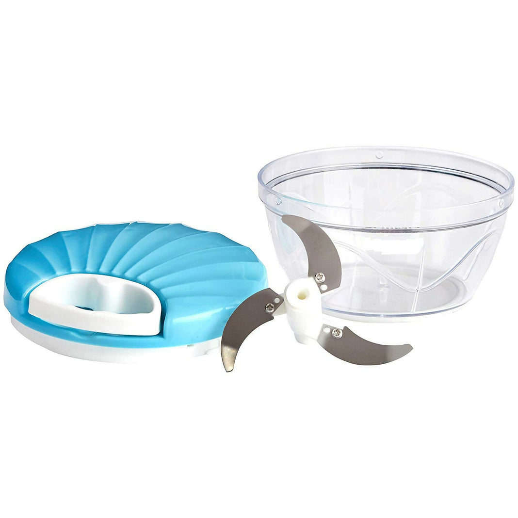 Kitchen Dori Handy Vegetable and Fruit Manual Onion Dry Fruit Salad Maker Vegetable Quick String Chopper Machine, Cutter – 3 Stainless Steel Blades (500 ml, Blue)