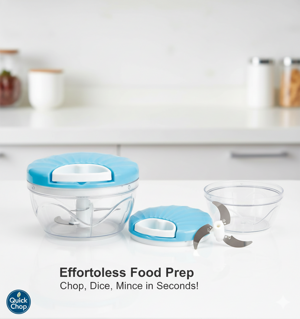 Kitchen Dori Handy Vegetable and Fruit Manual Onion Dry Fruit Salad Maker Vegetable Quick String Chopper Machine, Cutter – 3 Stainless Steel Blades (500 ml, Blue)