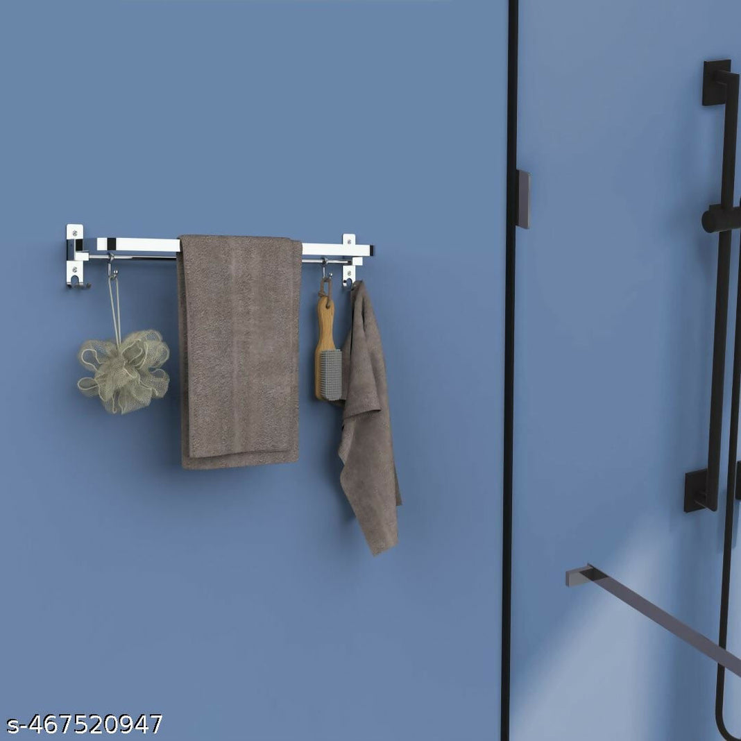 Pillu Bath Fittings Stainless Steel 304 Grade Foldable Towel Hanger for Bathroom 24 Inch 2 Bar Towel Rod Stainless Steel Pack of 1