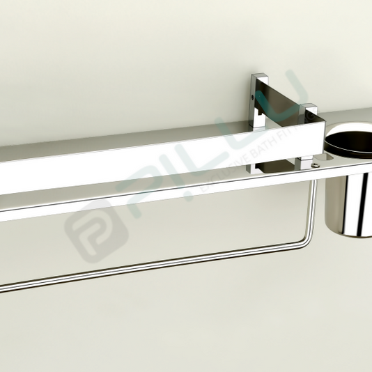 Pillu Bath Fittings Stainless Steel 3 in 1 Multipurpose Bathroom Shelf Rack Towel Hanger Tumbler Holder Bathroom Accessories Silver Towel Holder Stainless Steel