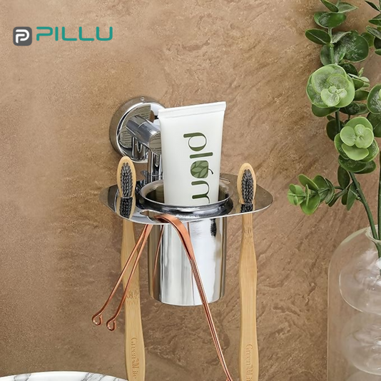 Pillu Bath Fittings Stainless Steel 2 in 1 Multipurpose Bathroom Shelf Rack Towel Hanger Tumbler Holder Bathroom Accessories Silver Towel Holder Stainless Steel
