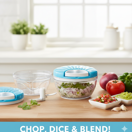 Kitchen Dori Handy Vegetable and Fruit Manual Onion Dry Fruit Salad Maker Vegetable Quick String Chopper Machine, Cutter – 3 Stainless Steel Blades (500 ml, Blue)