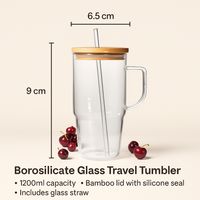 40oz Borosilicate Glass Travel Tumbler with Lid & Straw 1200ml